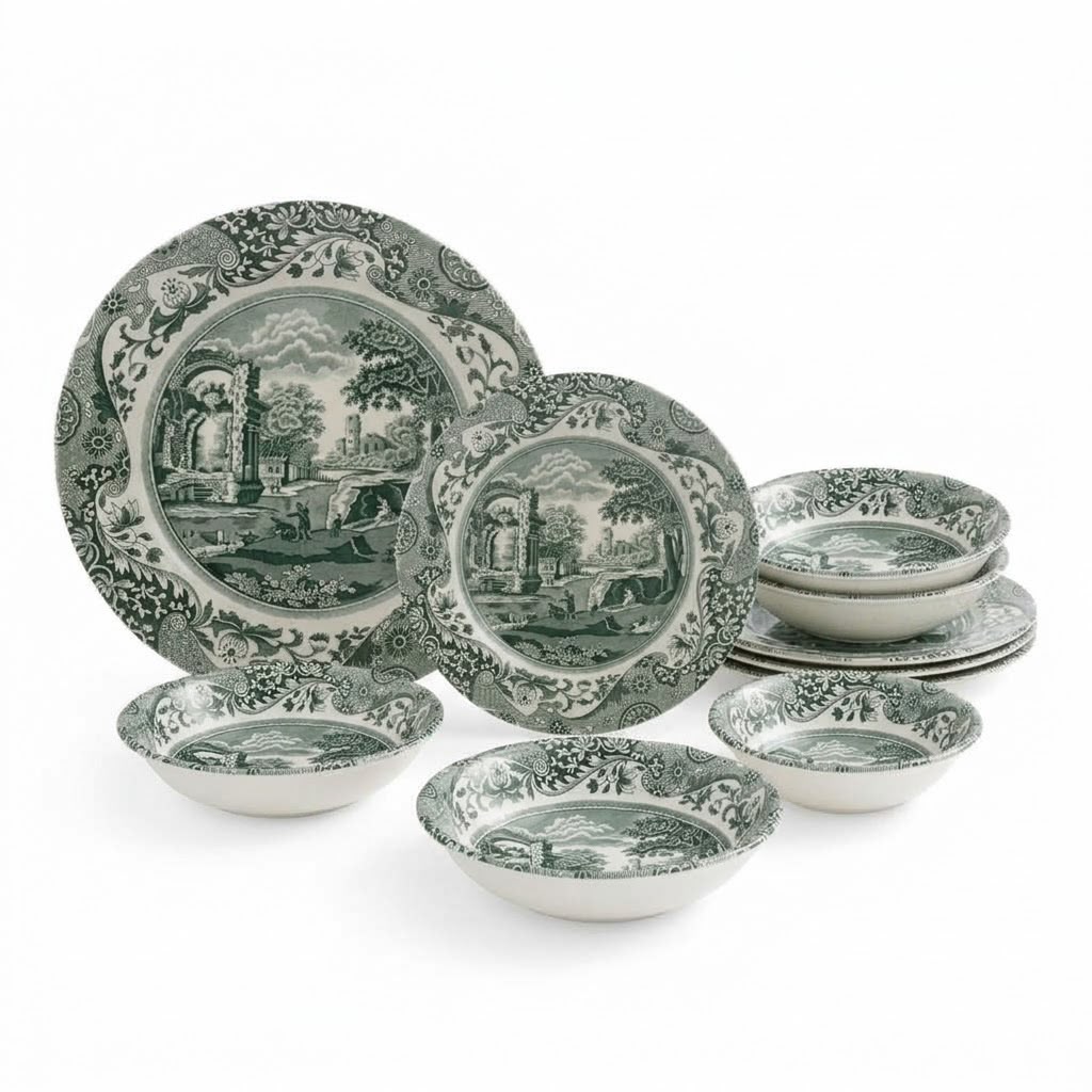 SPODE Yeşil Yemek Seti Kupasız (12 kişilik)