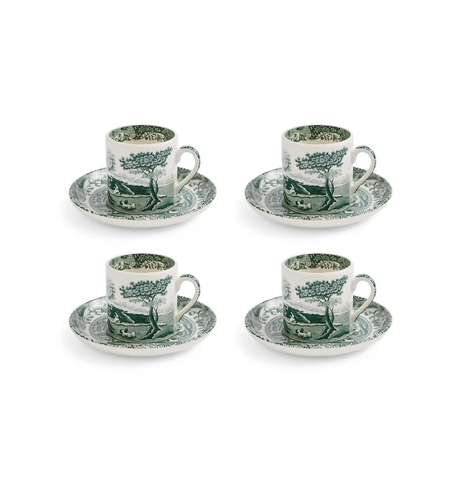 SPODE Yeşil Kahve fincanı ve Tabağı (4 adet)